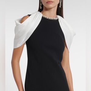 roland mouret GATHERED SHAWL CRYSTAL TRIM NECKLINE GOWN $ 1520 NEW